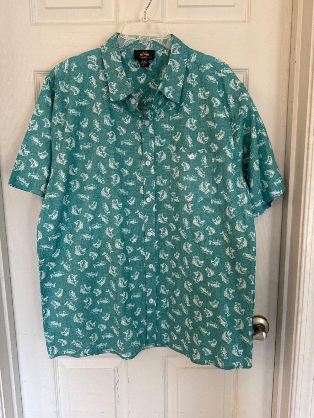 Stillwater Supply Bass Fish Print Button Shirt All Over Print Pocket 2XL Fishing